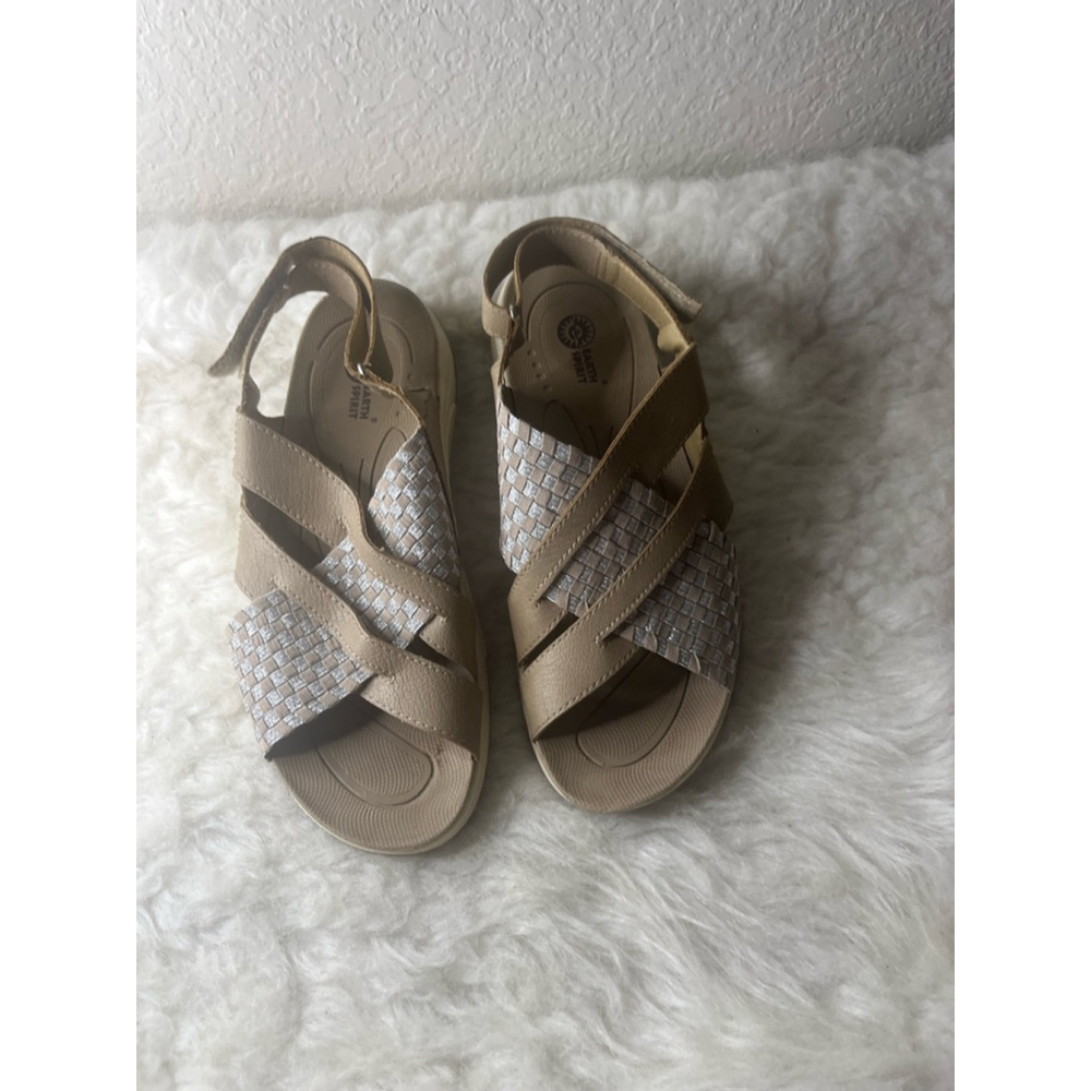 Earth Spirit Sandals Womens 8 Slingback Strappy WMES29ER073 Tan Faux Leather
